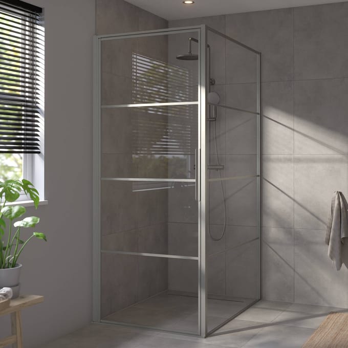 Saqu Devine industriële douchecabine met draaideur incl. antikalk 90x100x210 cm geborsteld grijs