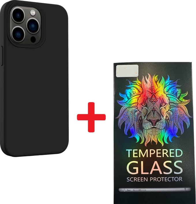 Solid hoesje Soft Touch Liquid Silicone + 1X Screenprotector - Geschikt voor: iPhone 13 Pro Max - Zwart