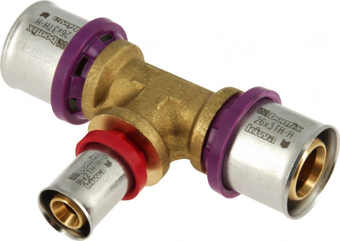 Bonfix Alu-pers - messing perskoppeling / persfitting - T-stuk verloop 26x16x26mm FxFxF