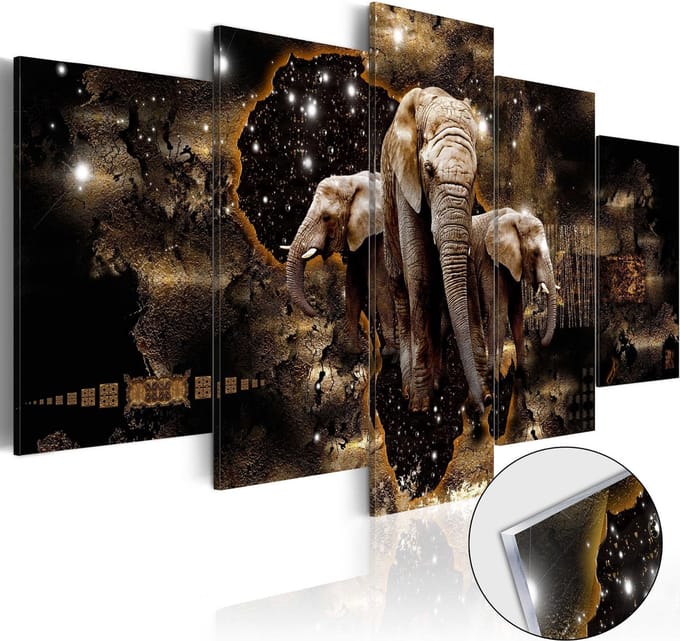 Schilderijen Op Canvas - Afbeelding op acrylglas - Brown Elephants [Glass] 200x100 - Artgeist Schilderij