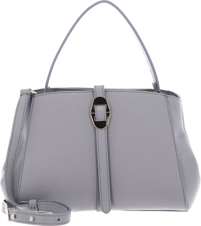 COCCINELLE Leren Handtas Schoudertas Chara Handbag Grained Leather Light Grey Lichtgrijs