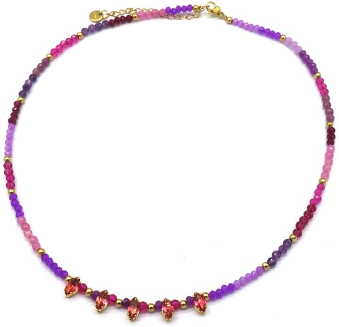 Ketting met Kralen - RVS - Lengte 43-48 cm - Paars