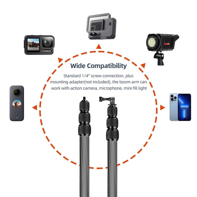 Handheld Microfoon Boom Arm 4-Sectie Uitschuifbare Microfoon Arm Koolstofvezel Boom Paal voor Microfoons 4-Section
