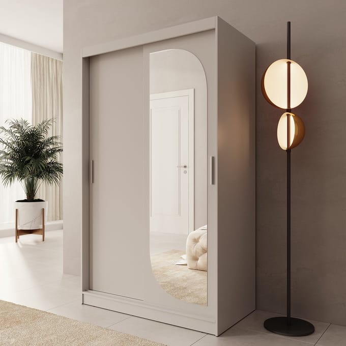 Meubella - Lava - Kledingkast 2 schuifdeuren - Beige - 120x62x200 cm