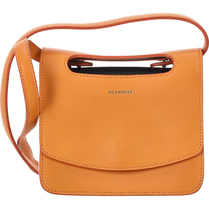 Jil Sander Flap Crossbody Tas in Oranje Leer