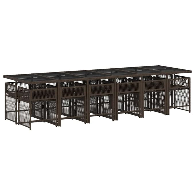 vidaXL - 13-delige - Tuinset - met - kussens - poly - rattan - bruin