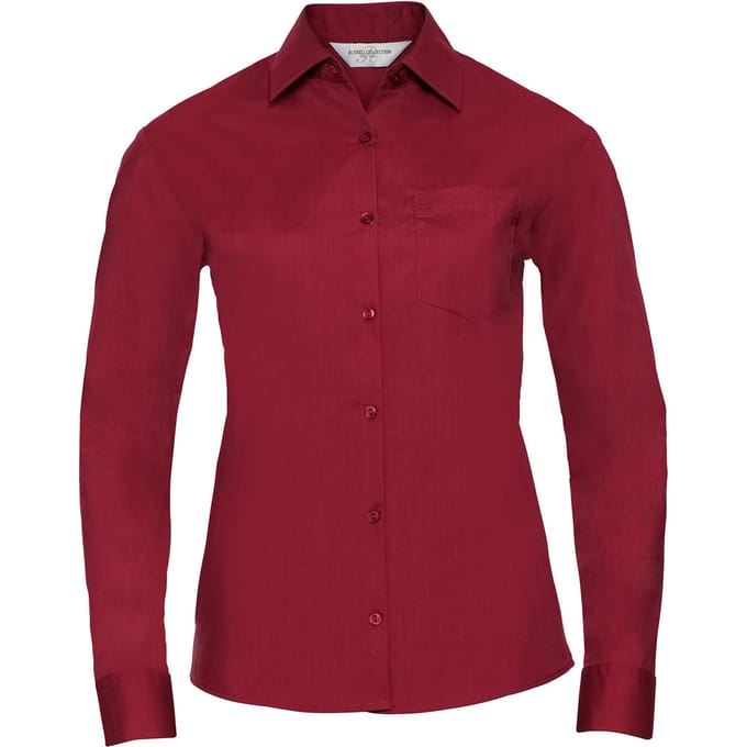 Russell Collection Dames/Dames Poplin Easy-Care Overhemd met Lange Mouwen (Klassiek rood)