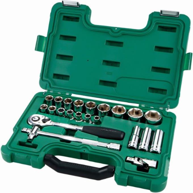 SATA Doppenset met ratel 1/2 inch 6-kant - 23-delig