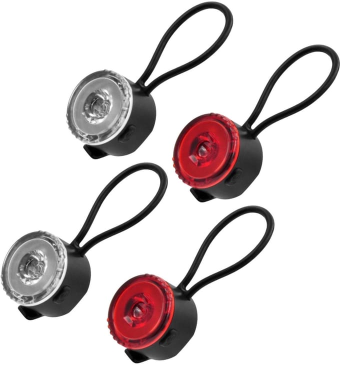 Benson LED fietslamp set - 2x volledige set - rond - rood/wit - 30 mm