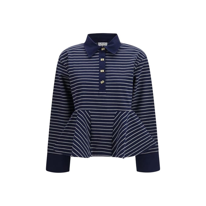 Ganni Blauwe Katoenen Polo Shirt