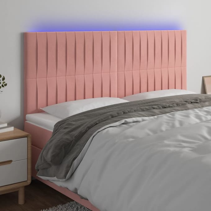 vidaXL - Hoofdbord - LED - 160x5x118/128 - cm - fluweel - roze