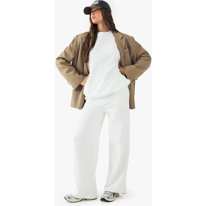 boohoo Dames DSGN Studio Geborduurde Jogger met Rechte Pijp | Ecru | Maat: Large