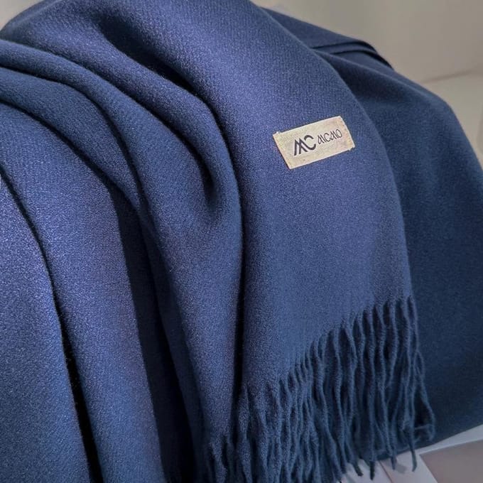 Luxe Winter Warm Effen Kleur Sjaal Mode Kasjmier Kwast Universele Koppel Sjaal Dikke Pashmina Sjaals One Size blue