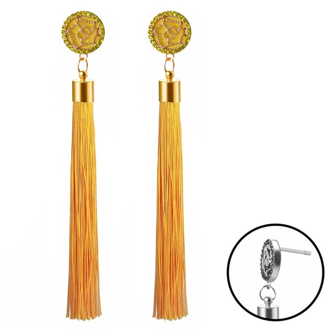 Fako Bijoux® - Oorbellen - Kwast - Roos Strass - Geel
