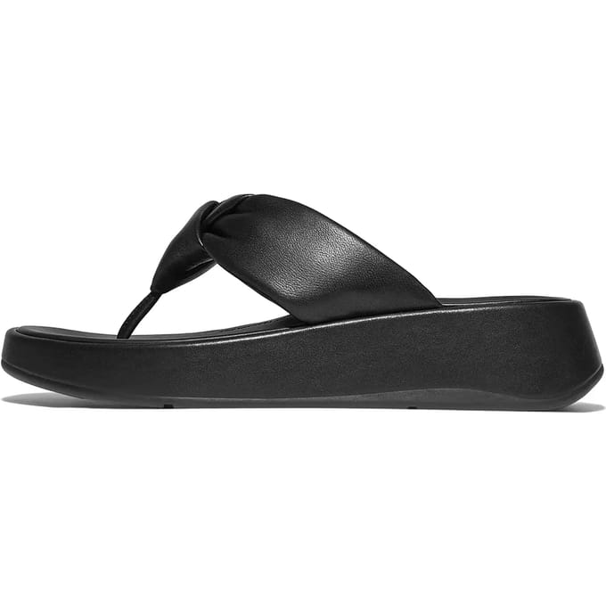 Fitflop Slipper F-Mode Knot Soft-Leather Flatform Toe-Post Zwart