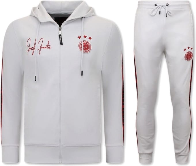 Mannen Trainingspak - Hooded Ribbon - Wit / Rood