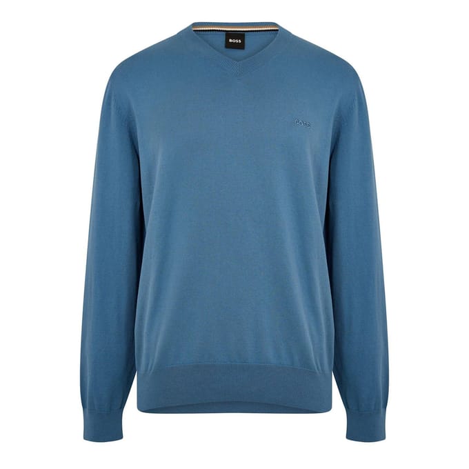 Boss Heren Geborduurd Logo Gebreide V-Hals Sweatshirt (Pastelblauw)