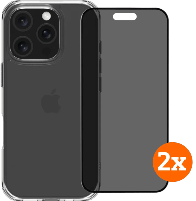 BlueBuilt Protective Cover iPhone 16 Pro Transparant + Privacy Screenprotector Duo Pack