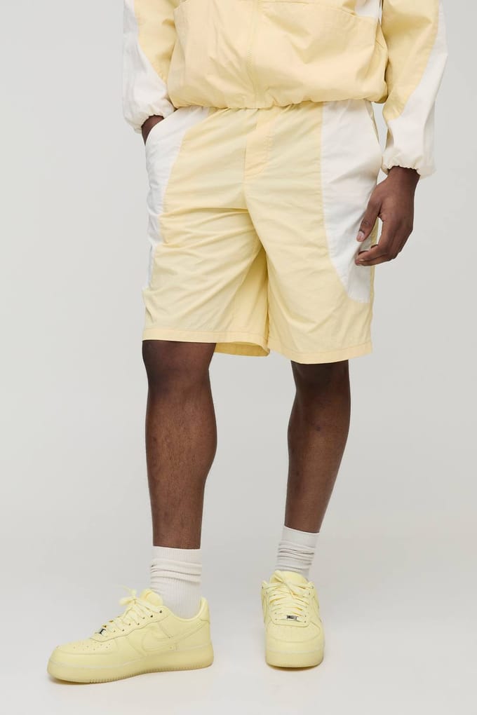 Elasticated Waist Relaxed Fit Colour Block Nylon Short | Yellow | Size Large