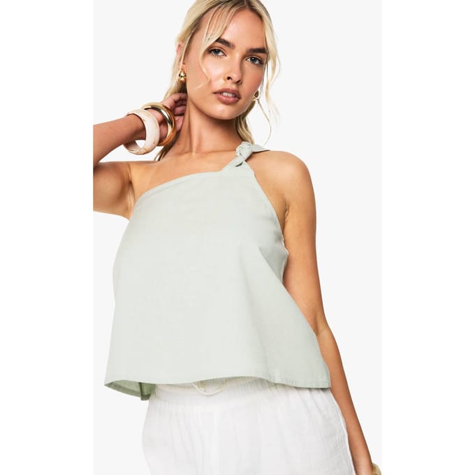 boohoo Dames Linnen geraffineerde one-shoulder cami top | Sage | Maat: 10