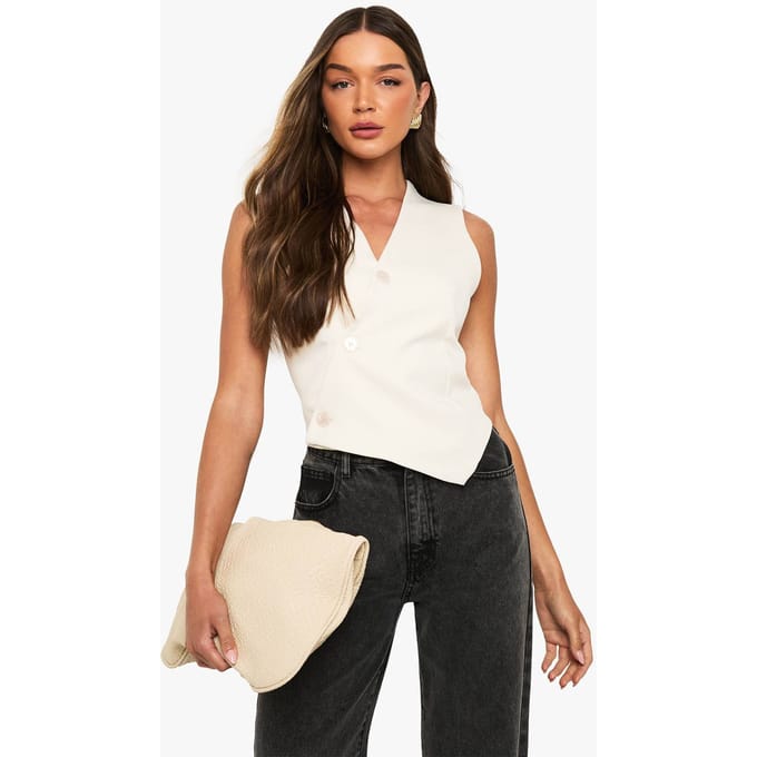 boohoo Dames Asymmetrisch verstelbaar rugvest | Wit | Maat: 44