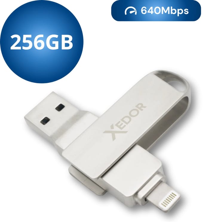Xedor® Lite - USB Stick - 256 GB - 640Mbps - Lightning en USB A - iPhone