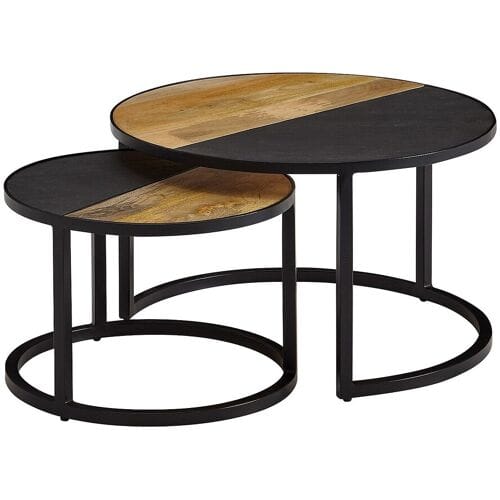 Salontafel set van 2 - Massief mangohout/antraciet - Modern design met metalen frame