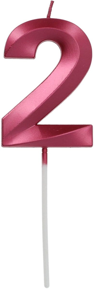 Folat - Kaars cijfer 2 glamour roze metallic 7 cm