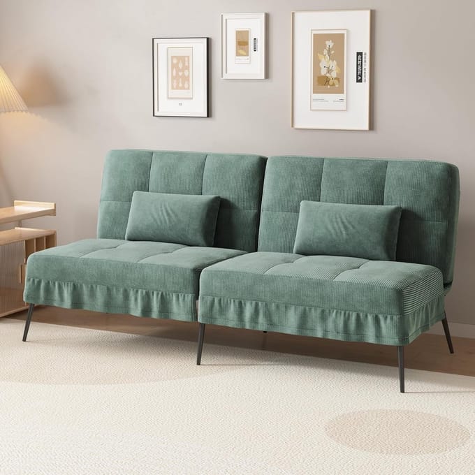 COMHOMA - Sofabed Slaapfunctie - Omvormbare Hoekbank in Corduroy - Groen