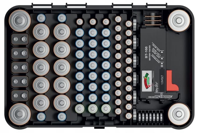 Kistenberg Batterijdoos - Batterijhouder voor batterijen met batterijtester