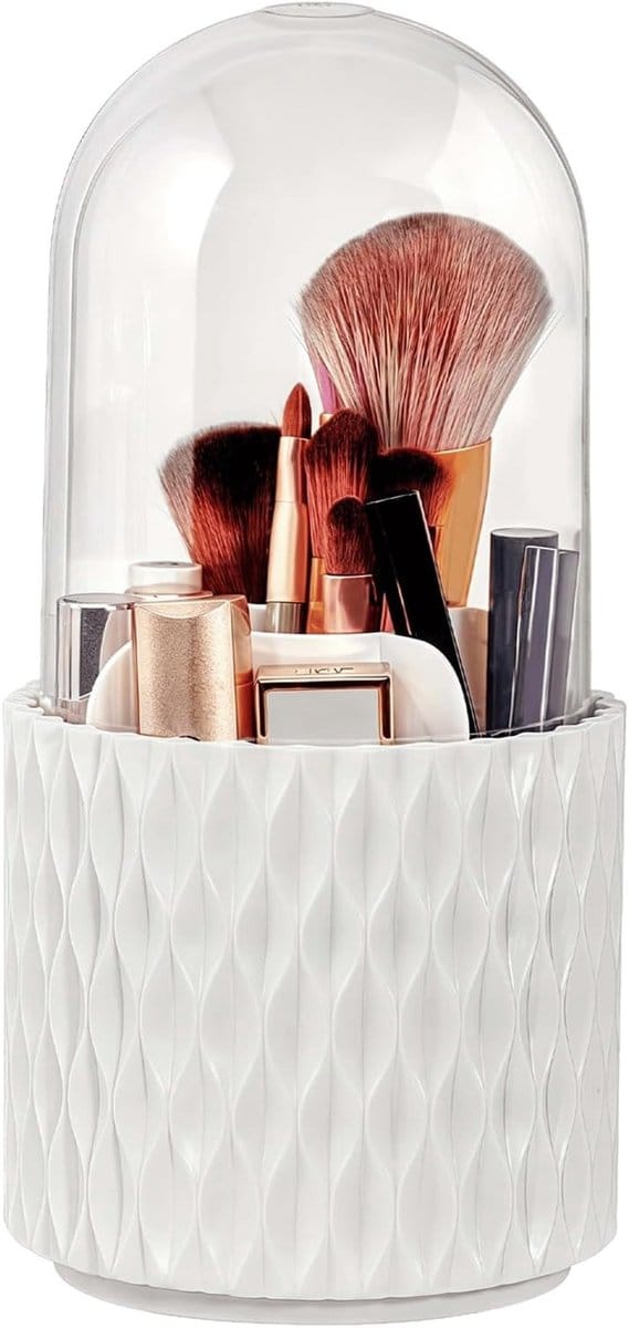 360 Graden Draaiende Make-up Organizer met Transparante Borstelhouder, Stofdicht en Compact, 11 x 23 cm