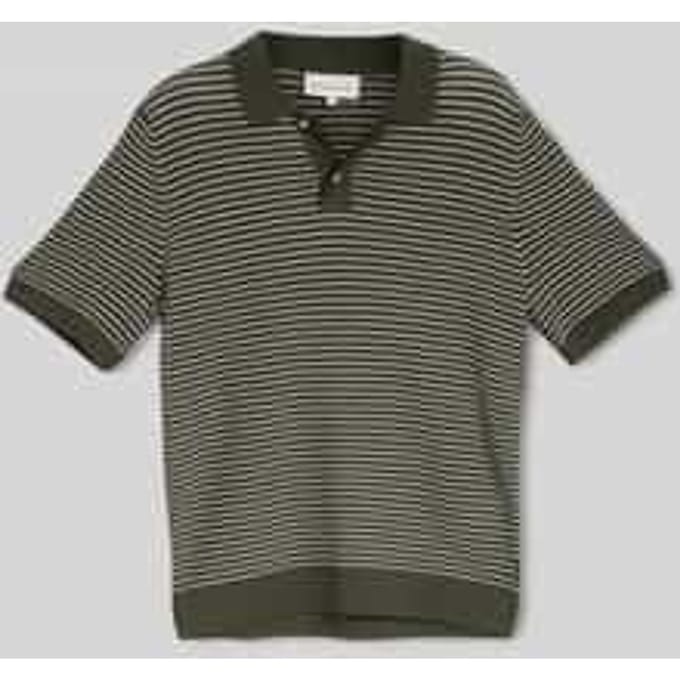 Tom Tailor - Gebreide trui met polokraag - Maat M - leaf green offwhite stripe