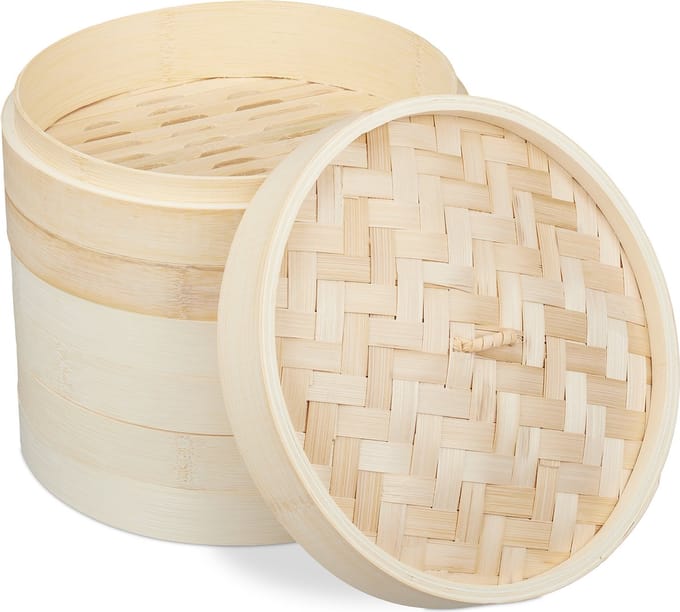 bamboe stoommandje - 3 lagen - Ø 24 cm - voor rijst - dim sum - vis