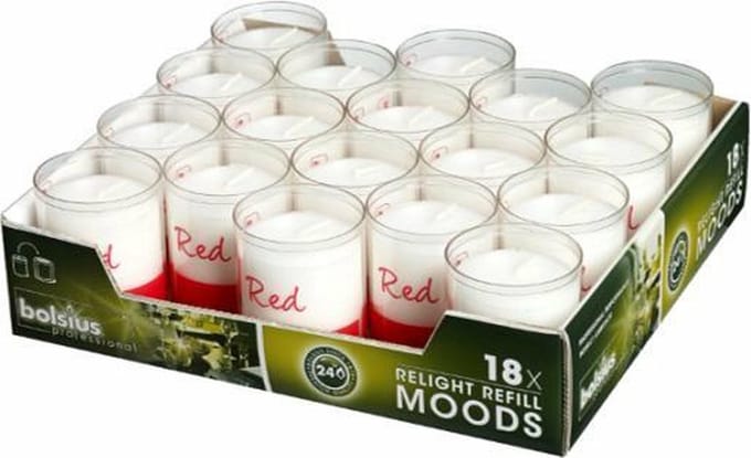 Bolsius navulkaarsen Refill 64x52mm Tray 18 Stuks Rood