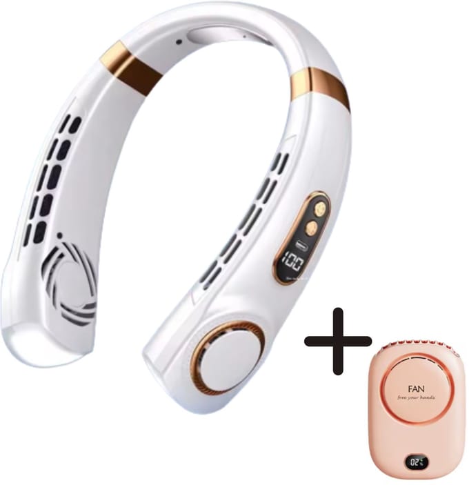 Handventilator - Mini Ventilator - Nek Ventilator - Oplaadbaar - Hand ventilator met koeling - Stil - 5 snelheden - Usb oplaadbaar - Draagbare Ventilator combo bestaande uit 2 ventilators voor optimale koeling in de hitte - Wit + Roze