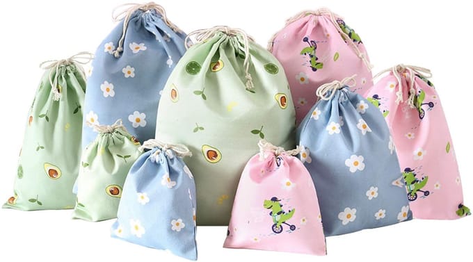 Virtubuy - Drawstring Bags - Herbruikbaar - 9 Pack - Katoen en Polyester - Voor Reizen en Cadeaus - Diverse Kleuren