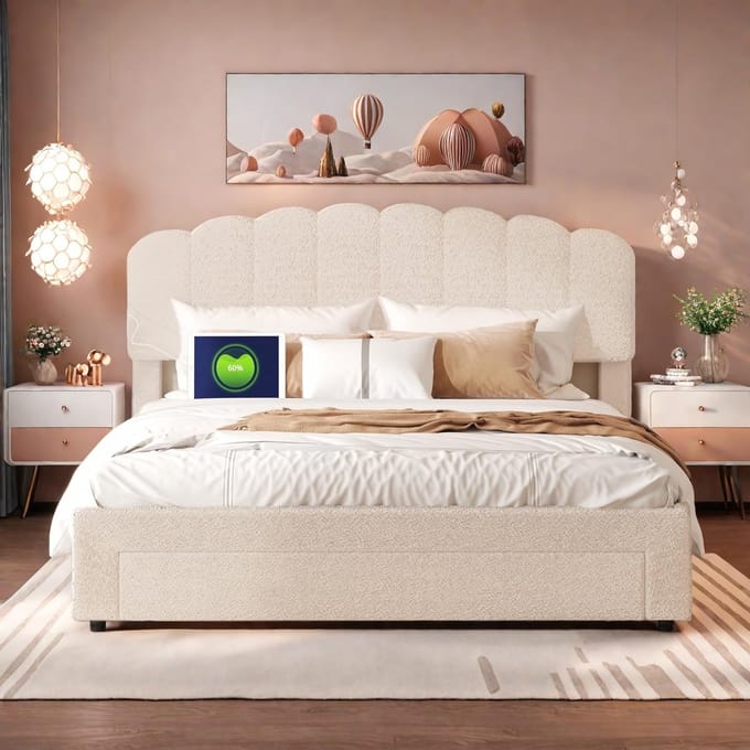 LunaTeddy Luxe Tweepersoonsbed 140x200 cm - Beige - 140x200 cm - Arqam