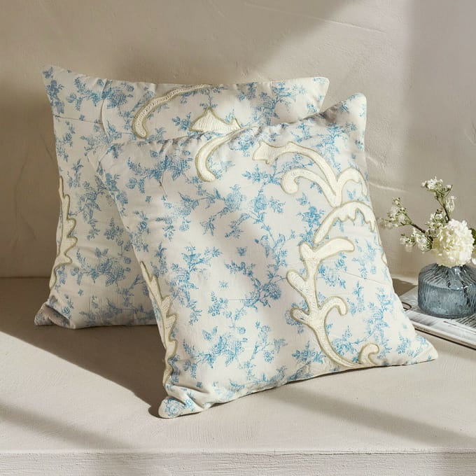 LOBERON Kussenhoes set van 2 Rocaille Étoilée wit/blauw