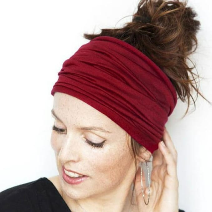 Zachte dames elastische stretch met brede haarband hoofdwikkel yoga hoofdband tulband LYD rood