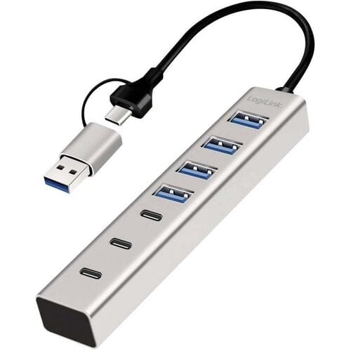 LogiLink UA0442 UA0442 USB-hub 4 + 3 poorten USB-A, USB-C USB 3.0 5 GBit/s Aluminium