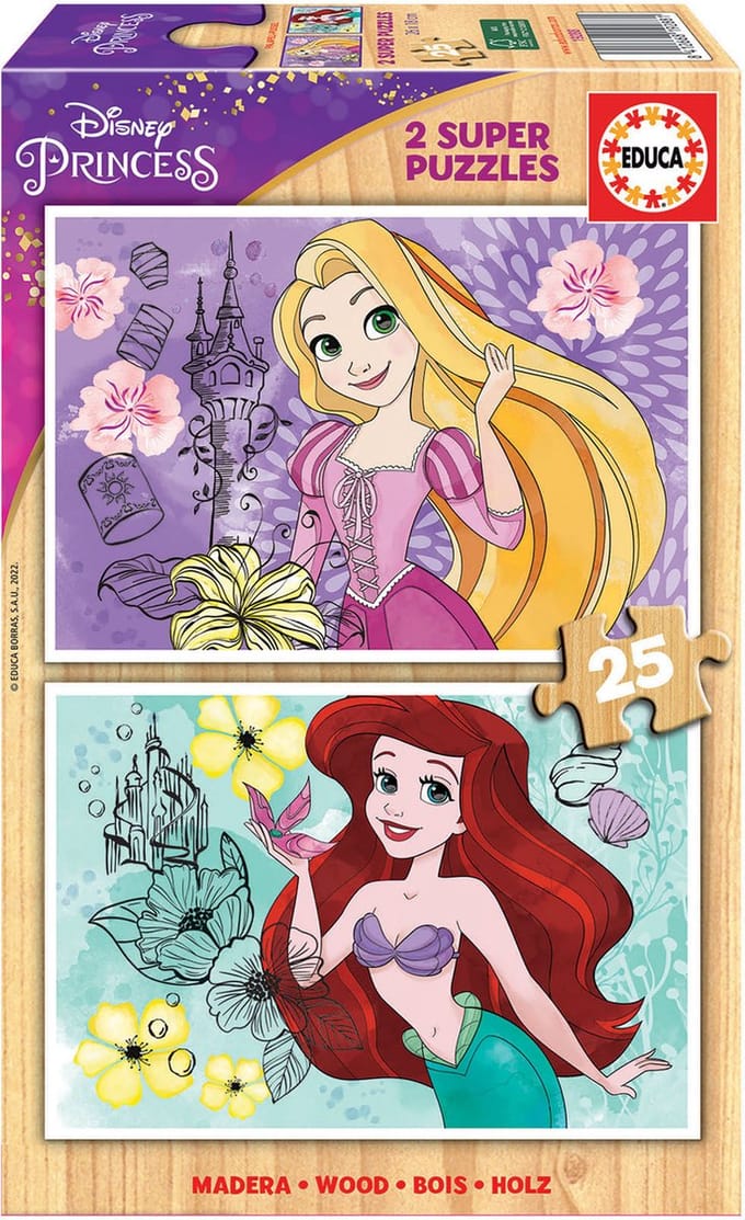 EDUCA-Houten puzzel - 2X25 stukjes - DISNEY PRINCESS.