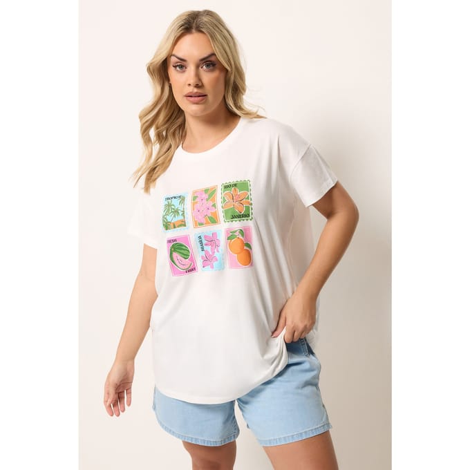 Yours Wit Relax Tshirt Met Tropische Ansichtkaartprint Size 46