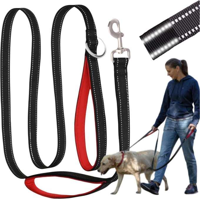 Mona - Lange Reflecterende Trainingsriem Voor Honden - 5M - Zwart - Neopreen Handgrepen