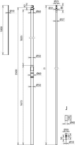 Dehn HVI stroomgeleider D27mm Cu kit met steunbuis L3500mm - 819430