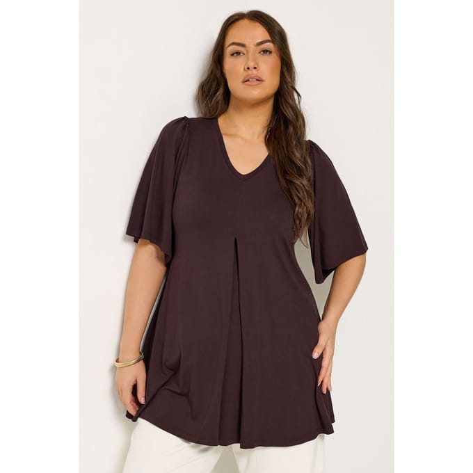 Yours Chocoladebruine Top Met Geplooide Voorkant Size 42