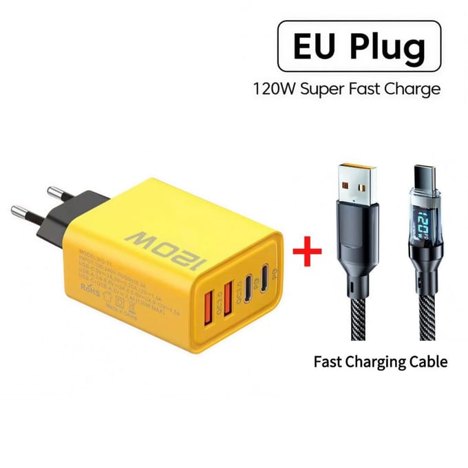 120W 4-poorts telefoonladeradapter 2 USB + 2 Type C PD Snel opladen mobiele telefoon USB-laderadapter voor iPhone Huawei Samsung EU Plug