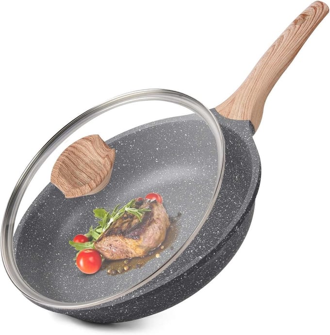 Anti-aanbak pan met deksel - 9,5 inch inductie compatibele koekenpan