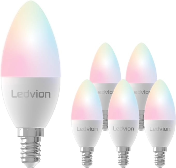 Ledvion - 6X Smart RGB+CCT E14 LED Lamp - 5W - 470L - Wifi-lamp - Dimbaar - Alexa & Google Home