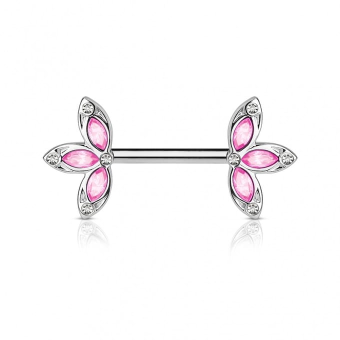 Tepelpiercing crystal bloem 1.6x12 - roze - LMPiercings