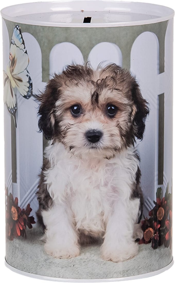 Clayre & Eef Spaarpot Ø 10x15 cm Wit Metaal Hond